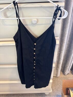 Black Tie-Shoulder Button Front Cami Dress
